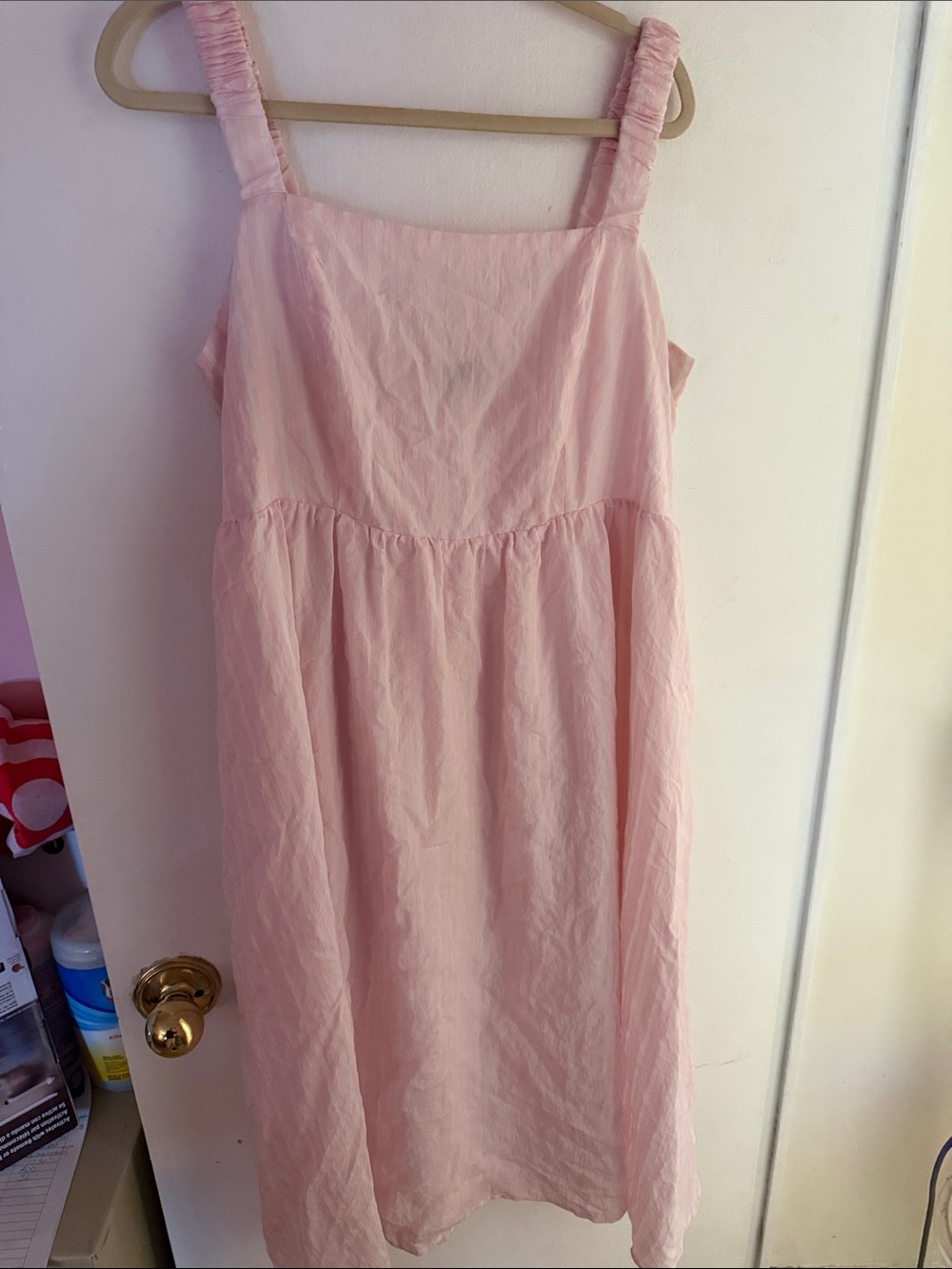 Eloquii Light Pink Ruched-Strap Midi Dress